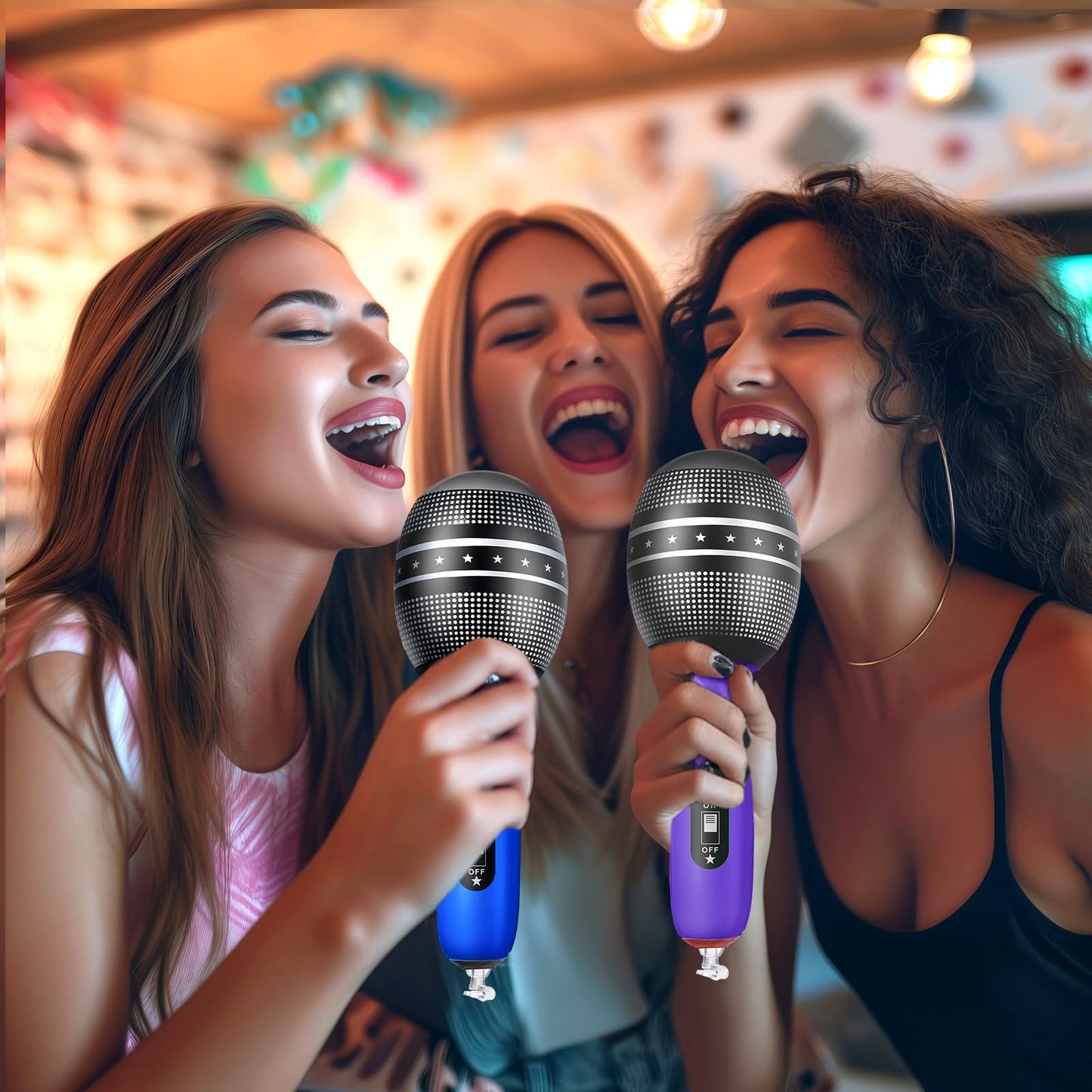 Sumind 30 Pcs Inflatable Microphones 9.4 Inch Blow up Plastic Fake