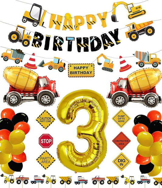 Construction 3rd Birthday Party Supplies for Boys with Dump Truck