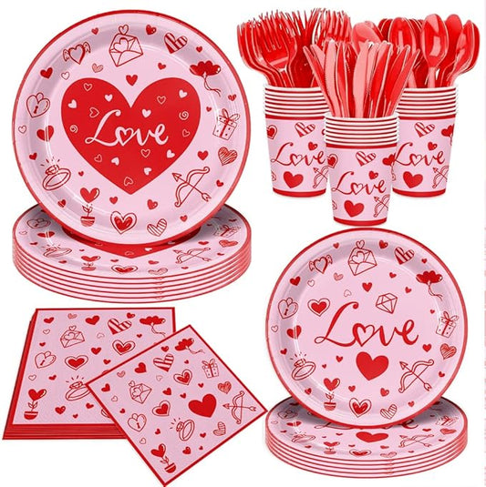 140Pcs Red Valentine's Day Party Decorations Envelope Heart Plates