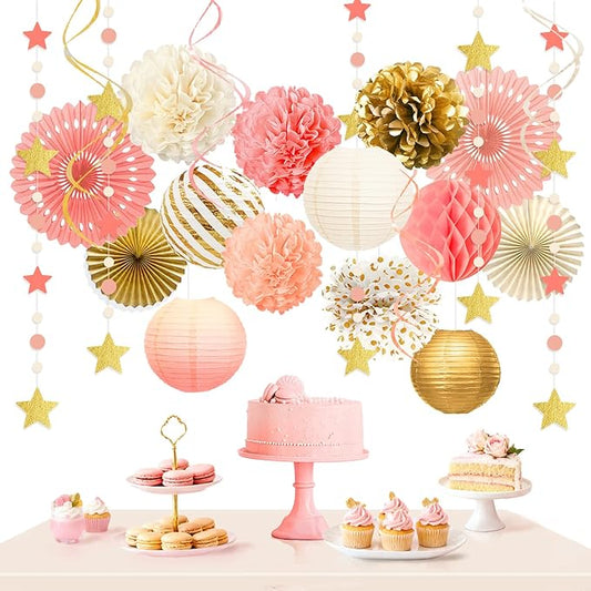 AOBKIAT Pink Gold Party Decorations Kit-Tissue Paper Pom