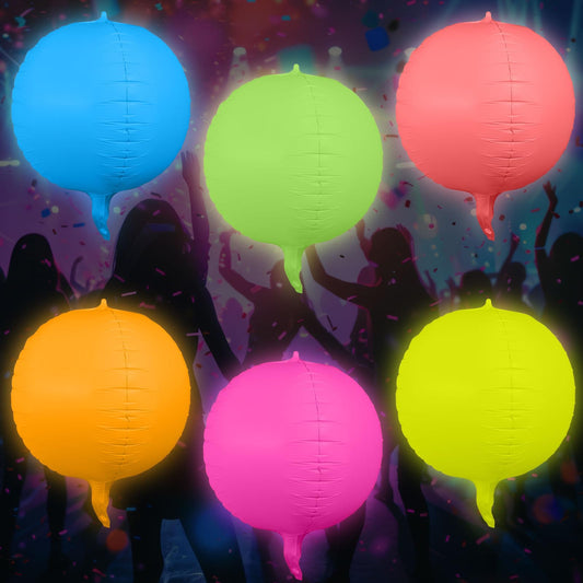 Vertintong 6 Pcs Round Glow-in-the-Dark Neon Balloons Foil Birthday