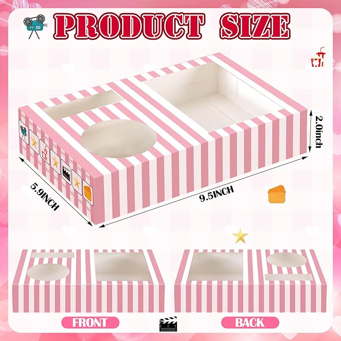 20 Pcs Pink Movie Night Supplies Movie Night Paper Snack Trays