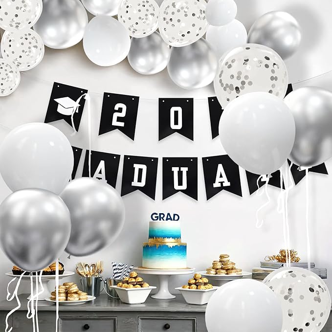 62pcs Party Decorations Balloons Kit - 12 Inches Silver White
