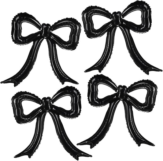 4pcs Black Bow Foil Balloons Bow Mylar Balloon Set for Coquette