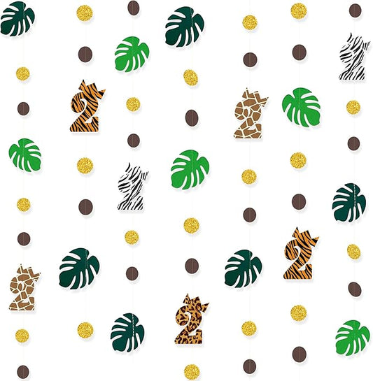 Two Wild Birthday Party Decorations Brown Gold Circle Dot Palm Leaf