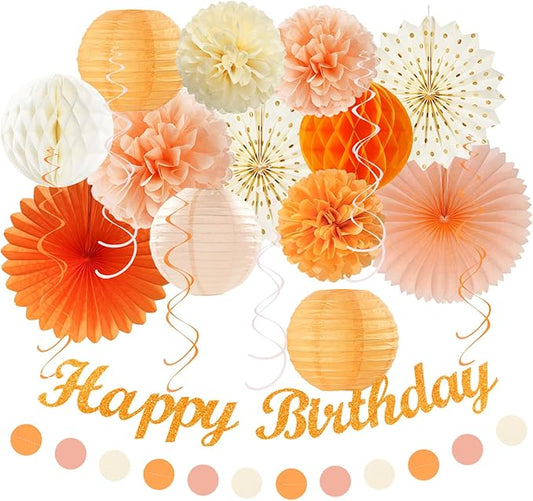 Orange Beige Fal Boho Birthday Party Decorations 21pcs Autumn One
