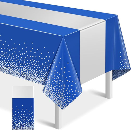 1Pcs Blue Silver Tablecloth Party Decorations,Plastic Royal Blue
