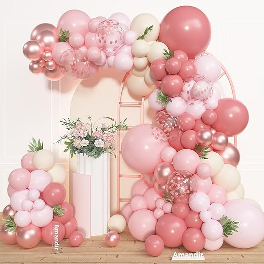 Amandir 153pcs Dusty Pink Balloon Garland Arch Kit, Different Sizes