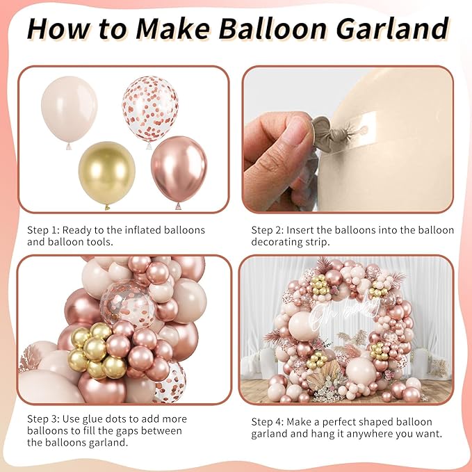 Blush Rose Gold Balloon Garland Arch Kit 119 Pieces Peach Pink Gold