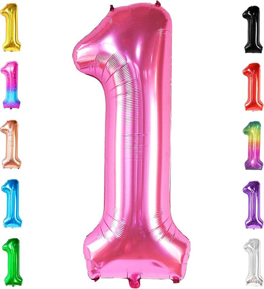Hot Pink 1 Balloon Number for First Birthday - 40 Inch