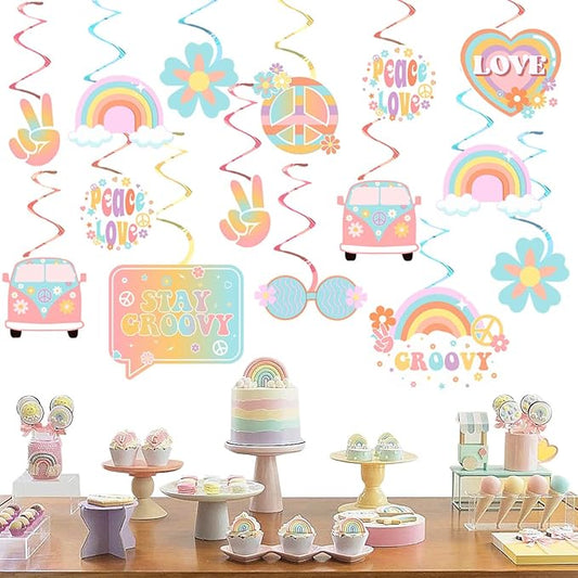 30 Pieces Groovy Hanging Swirls Groovy Retro Hippie Boho Party