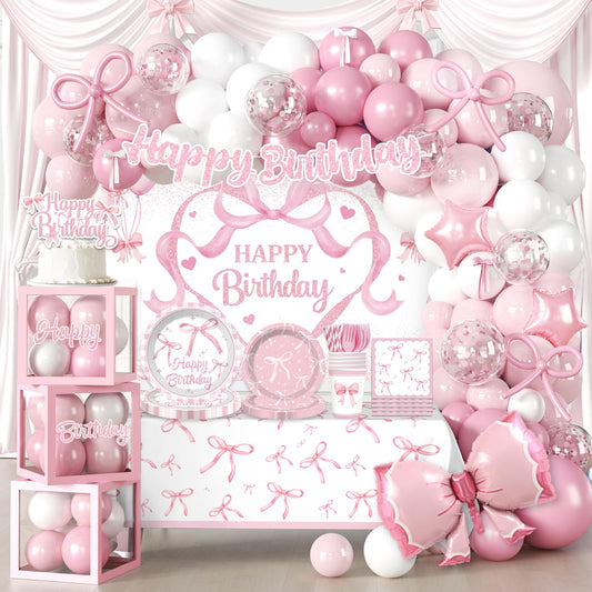 Cocomigo 251pcs Coquette Birthday Decorations, All-in-1 Pink Bow