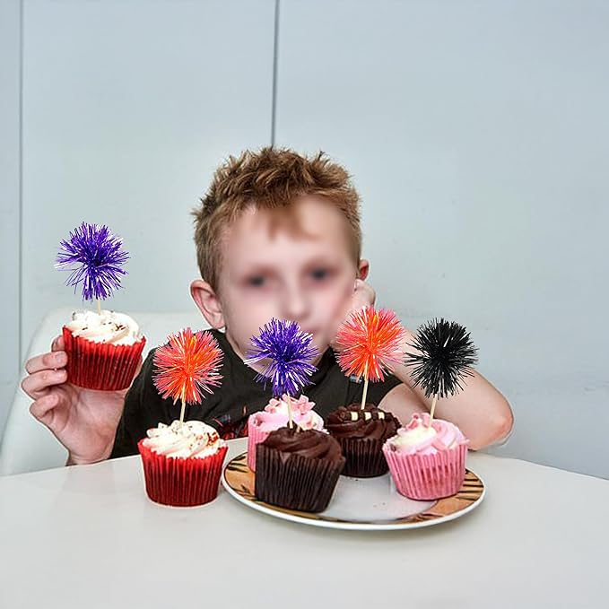 Gyufise 30Pcs Foil Firework Cupcake Toppers Sparkle Tinsel Cake #17