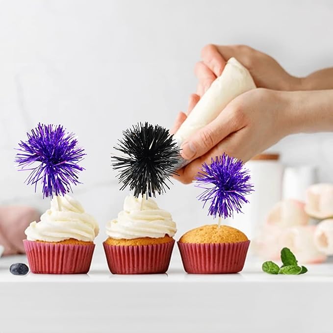 30Pcs Foil Firework Cupcake Toppers Sparkle Tinsel Cake