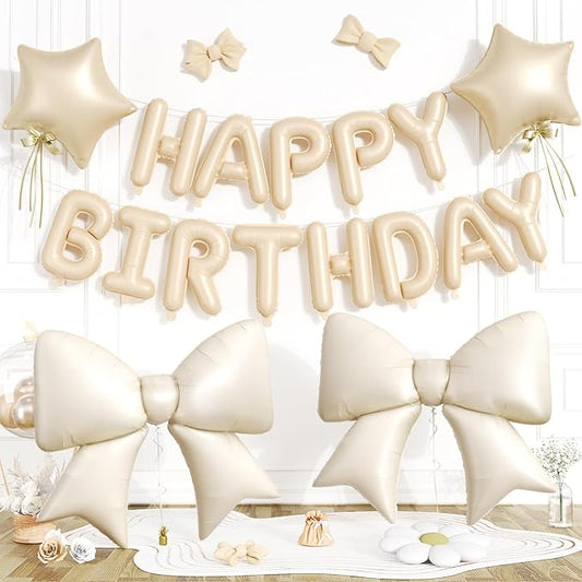 Biapian Apricot Happy Birthday Balloon Banner, 38Inch Bow Aluminum