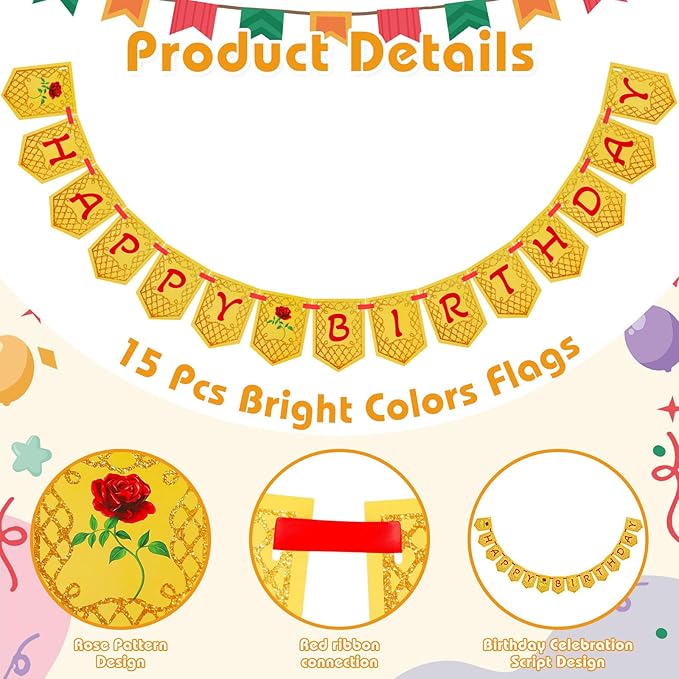 Yellow Beauty Princess Party Supplies 8.2ft Happy Birthday Banner