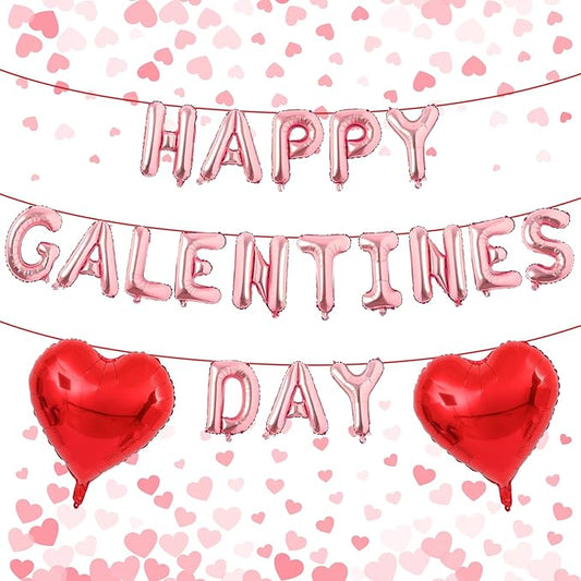 Happy Galentines Day Balloons Banner 16 Inch Pink Galentine Letters