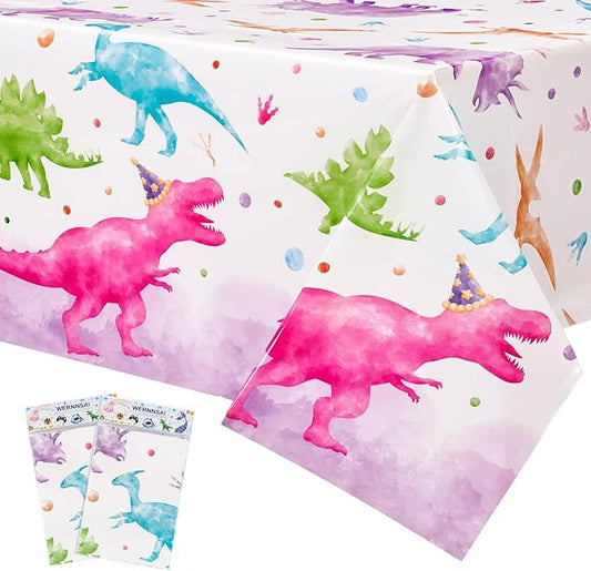 WERNNSAI Dinosaur Tablecloth - 2 Pack 54'' X 108'' Girl Dino Table
