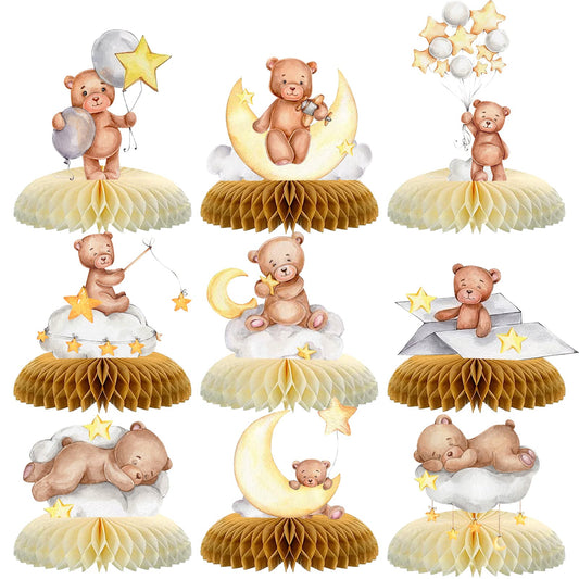 9 Pcs Bear Baby Shower Honeycomb Centerpieces Little Bear Teddy Paper