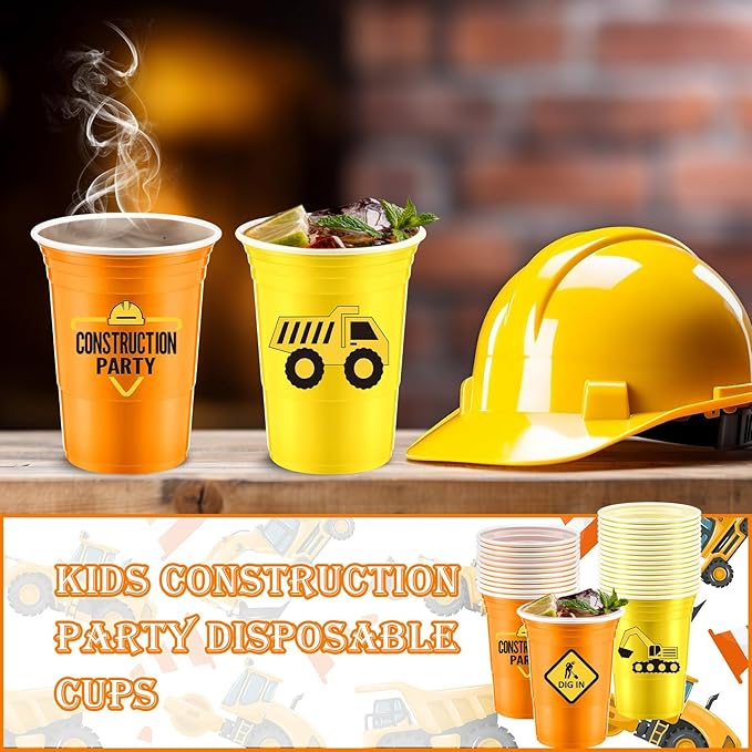 48 Pcs Construction Party Supplies Bulk 16 oz Construction Party