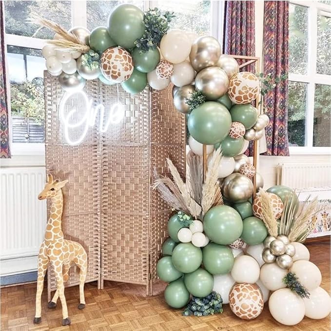 Jungle Safari Balloon Garland Arch Kit 135pcs Sage Green and White