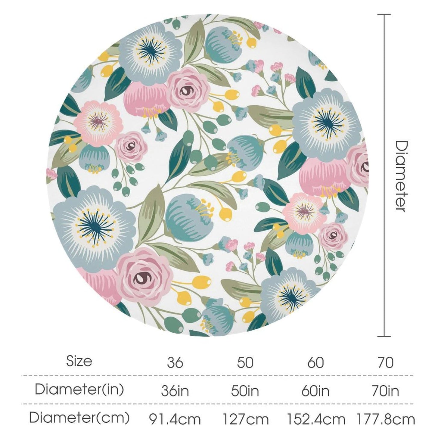 Spring Floral Tablecloth, Boho Blue Blossom Wildflowers Girly