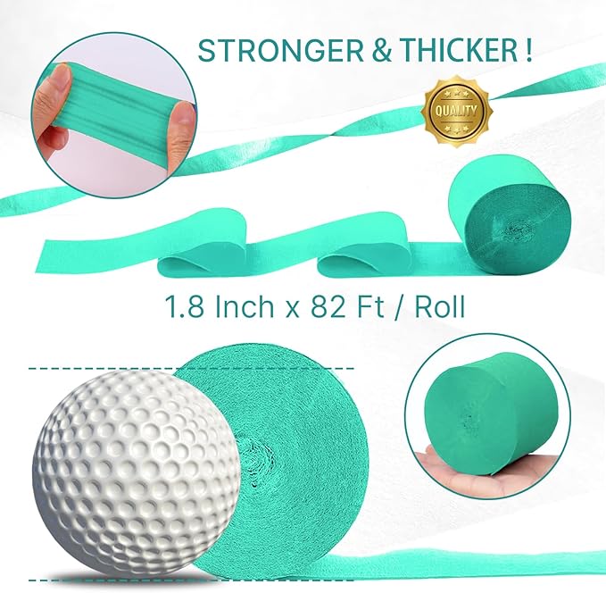 PartyWoo Mint Green Crepe Paper Streamers, 4 Rolls of 328ft for