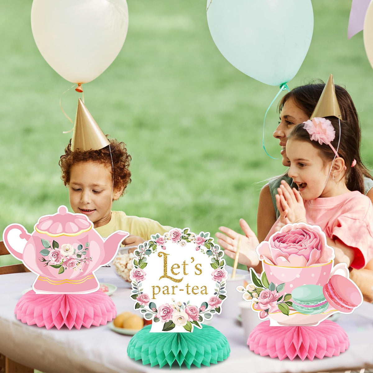 Liliful 12 Pcs Tea Party Decorations Floral Teapot Honeycomb