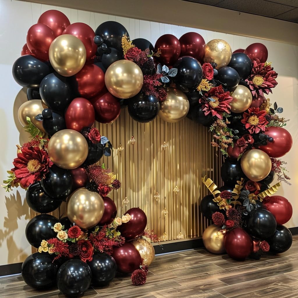 Burgundy Balloons Double Stuffed Wine Red Rose Red Balloon Arch Kit