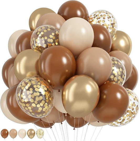 Brown and Gold Balloons 12 Inch Double Stuffed Dark Coffee Tan
