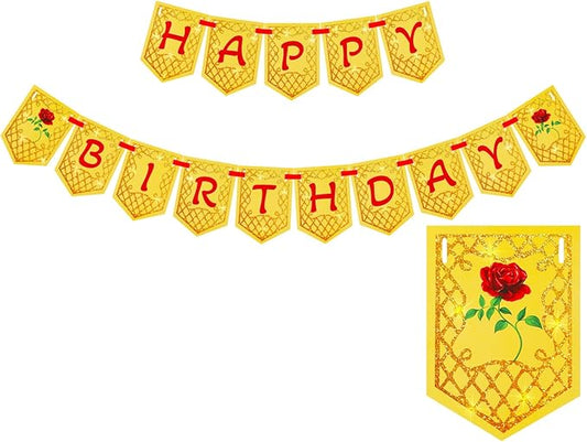 Yellow Beauty Princess Party Supplies 8.2ft Happy Birthday Banner