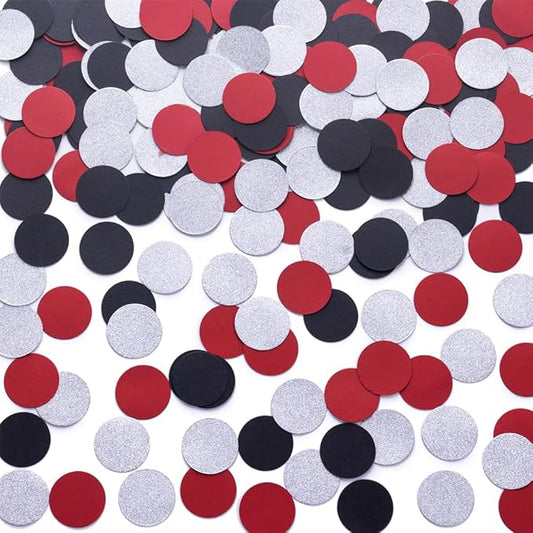 Silver Black and Red Confetti Table Decoration for Birthday