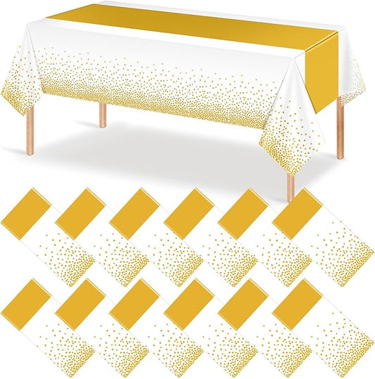 12Pcs White and Gold Tablecloth Party Decorations,Plastic White Table