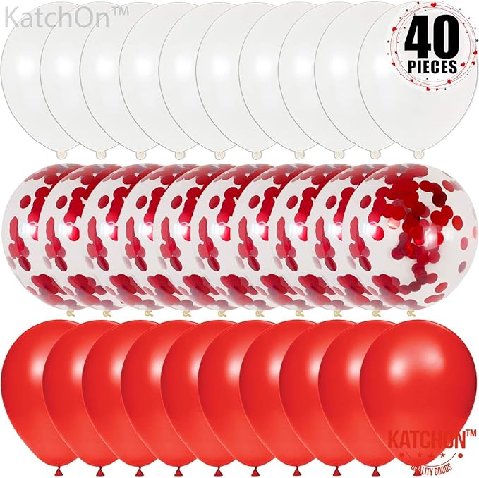 Valentines Day Balloons Red White 12 Inch Pack of 40 Valentines