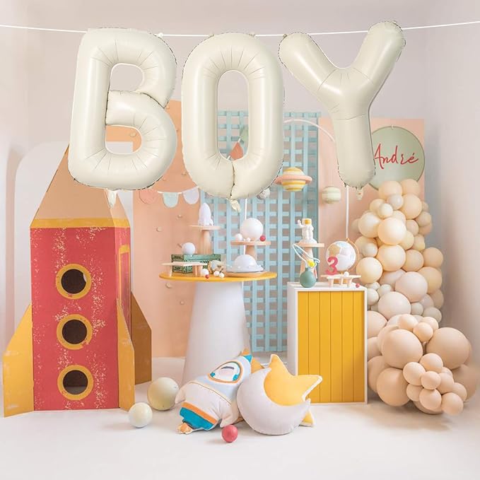 40 Inch Beige BOY Balloons, Large Cream White Sand BOY Balloon