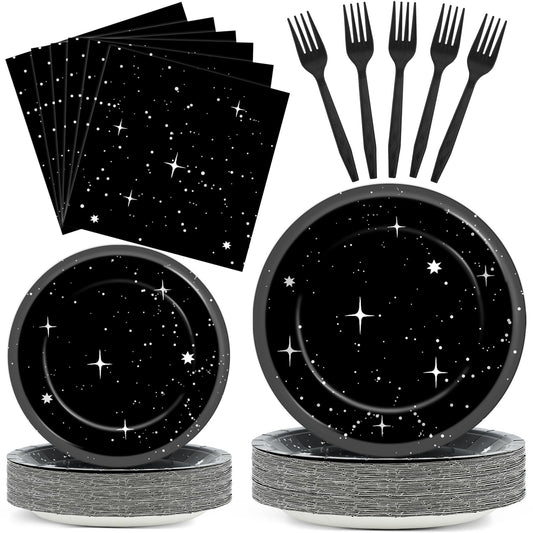 Qyeahkj 200Pcs Stars Birthday Party Decorations Galaxy Plates and