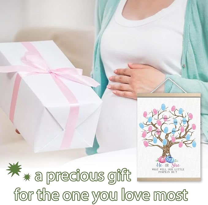 Pumpkin Baby Shower Gender Reveal Fingerprint Tree Canvas Guest