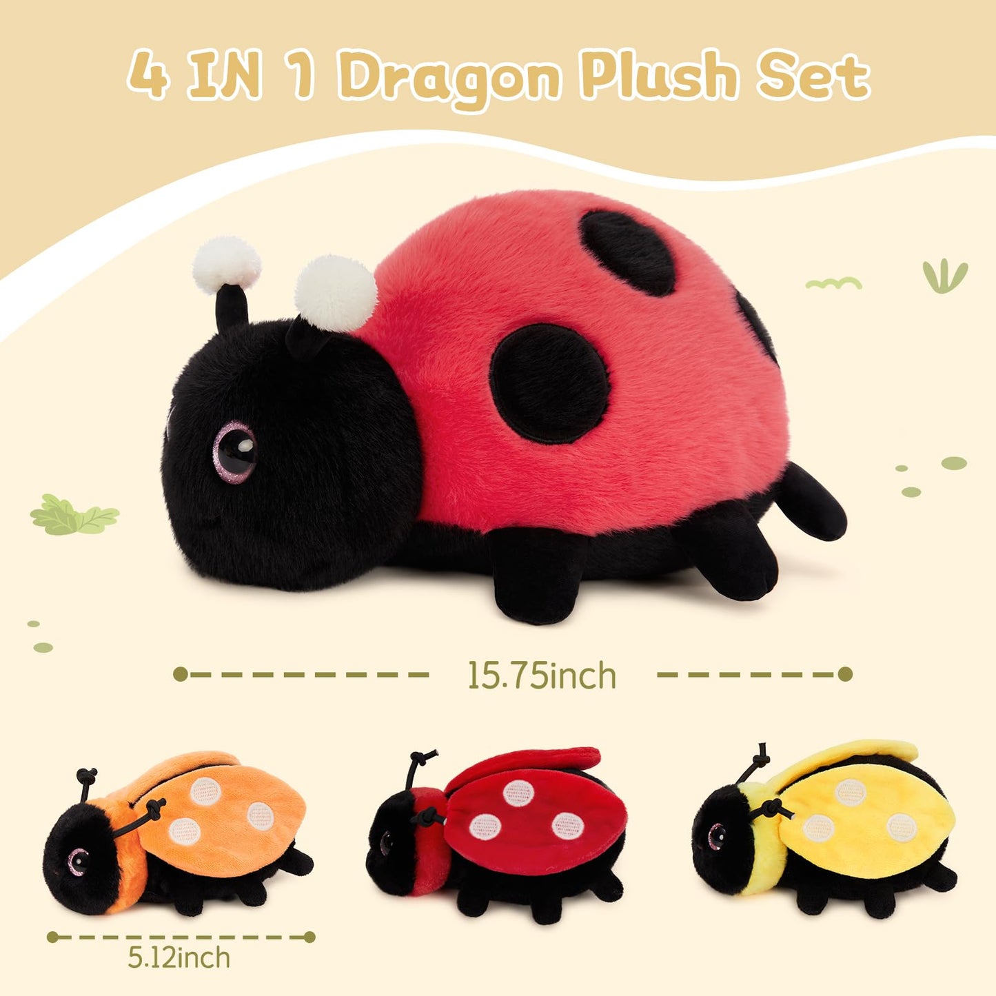MaoGoLan 4Pcs Ladybug Stuffed Animal,Kawai Mother Ladybird Plush Toys