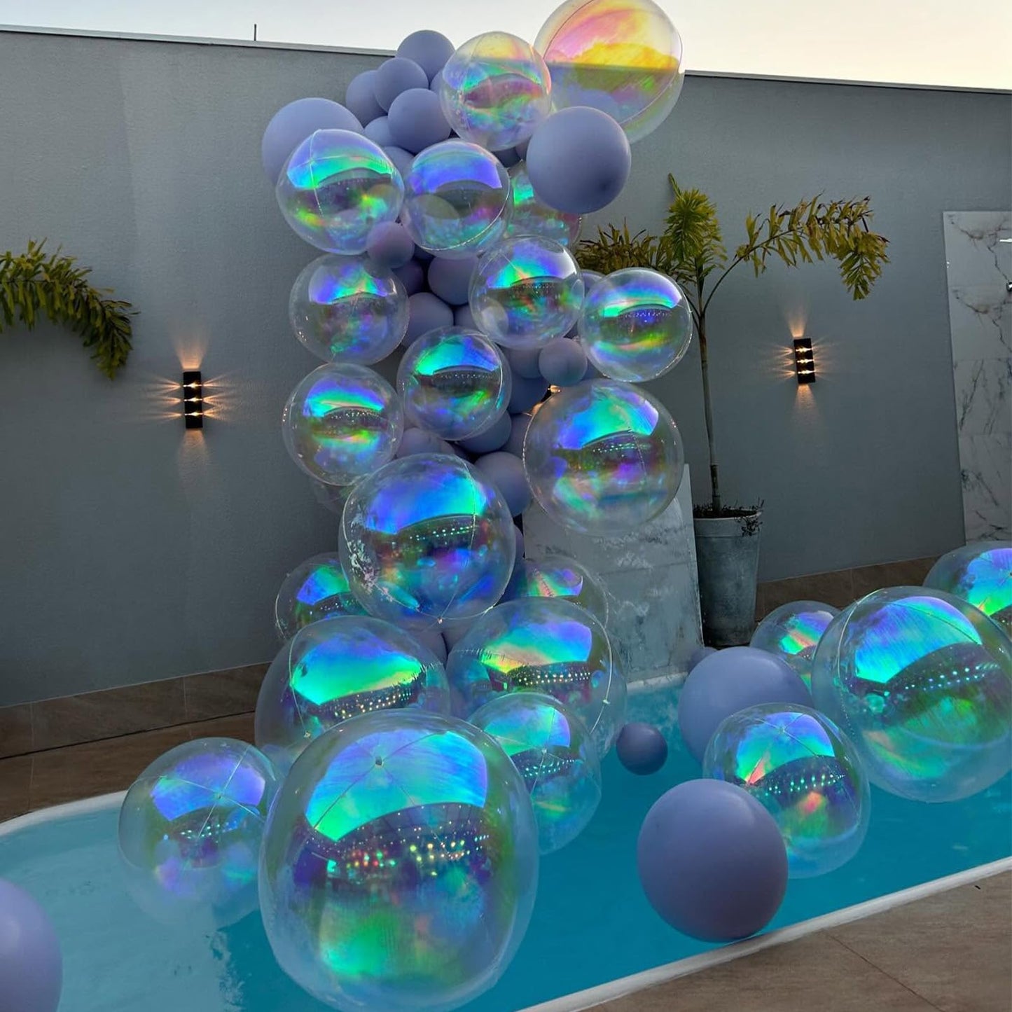 6Pcs Iridescent Foil Balloons,22Inch Clear 4D Round Holographic Ball
