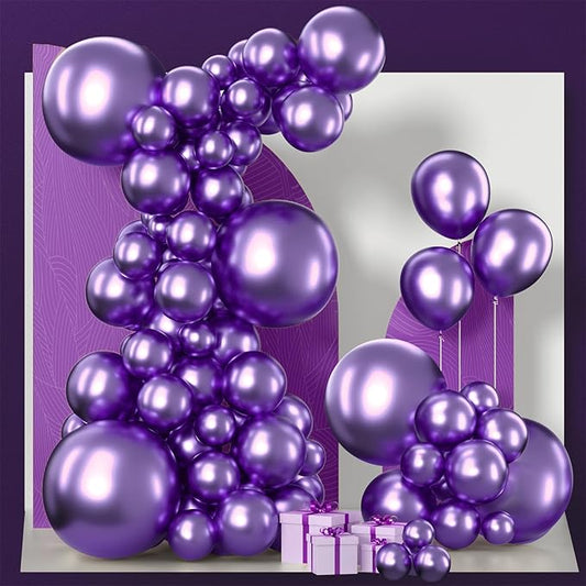 PartyWoo Metallic Purple Balloons 140pcs Different Sizes of 18 12 10