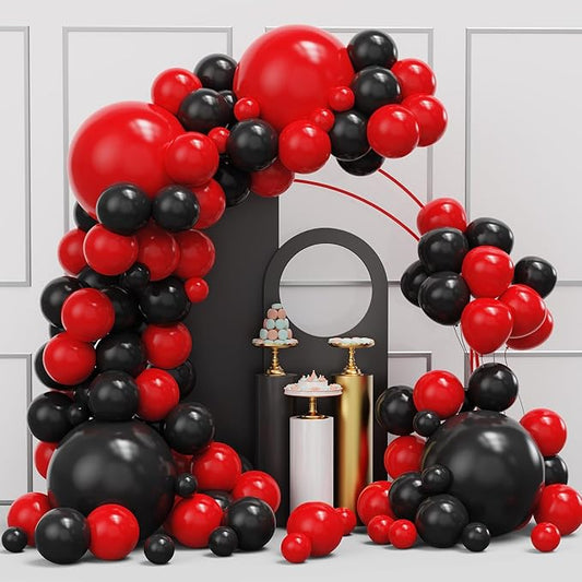 Red Black Balloons Garland Arch Kit, 134pcs Black and Red Party