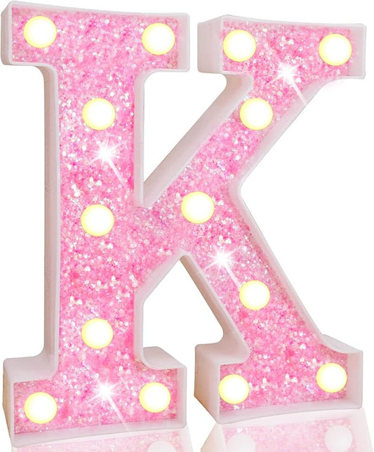 LED Marquee Letter Lights, Light Up Pink Letters Glitter