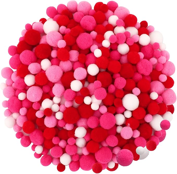 Valentine's Day Pom Poms Balls 600 Pieces Pink Red Pom Poms Mixed