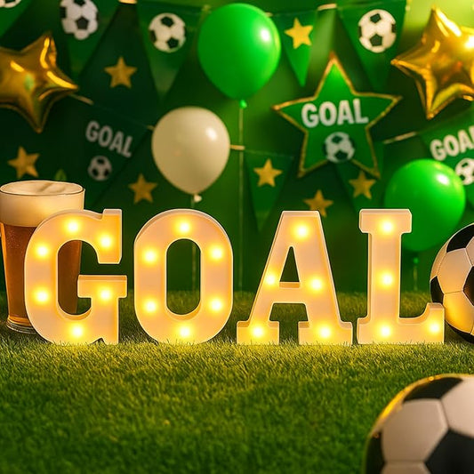 4 Pcs Soccer Party Decorations Goal LED Lights Sign Soccer Football