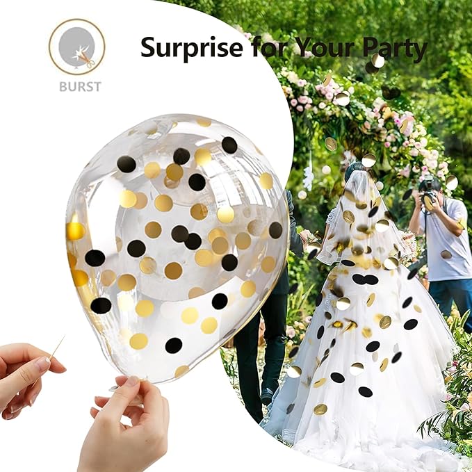 Black Gold Confetti Latex Balloons - 60 Pack 12 inch Helium