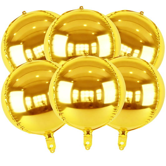 Metallic Gold Round Foil Balloons, 22" Large 4D Sphere Mylar Ball