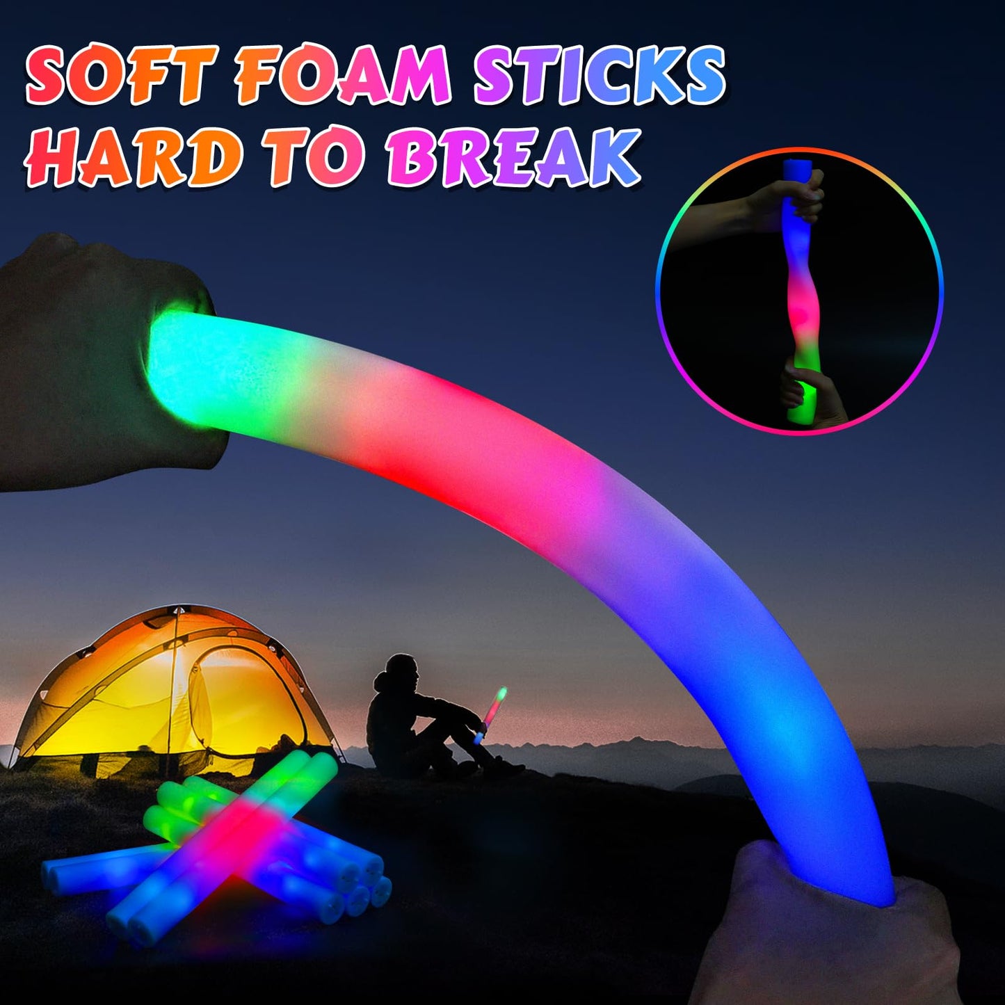 OLUPP 70 PCS LED Foam Glow Sticks Bulk, Glow in the Dark Party