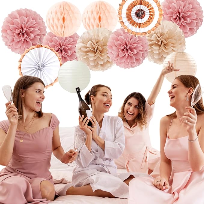 Pink Champagne Beige Rose Gold Boho Party Decorations 14Pcs Women