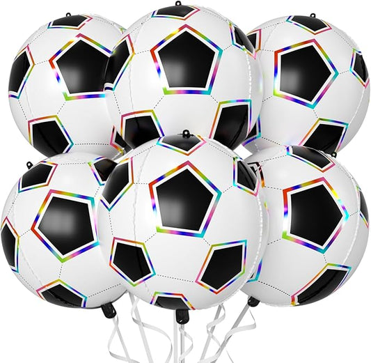 6 Pcs Soccer Balloons, 22 Inch Large Soccer Foil Balloon, 4D Colorful