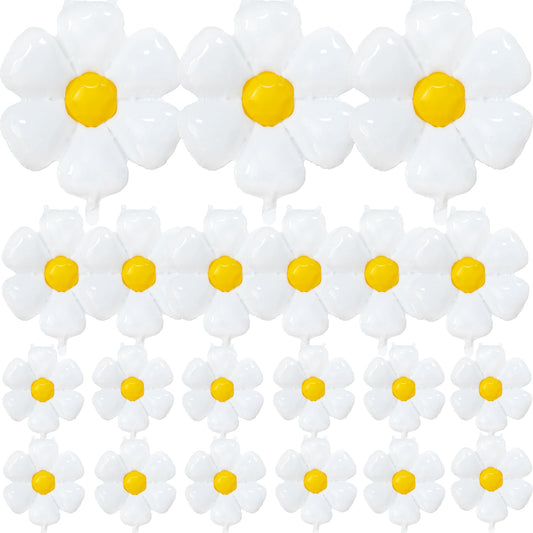 EUVBOKW 21PCS Daisy Balloons,White Foil Flower Balloons Set for Groovy